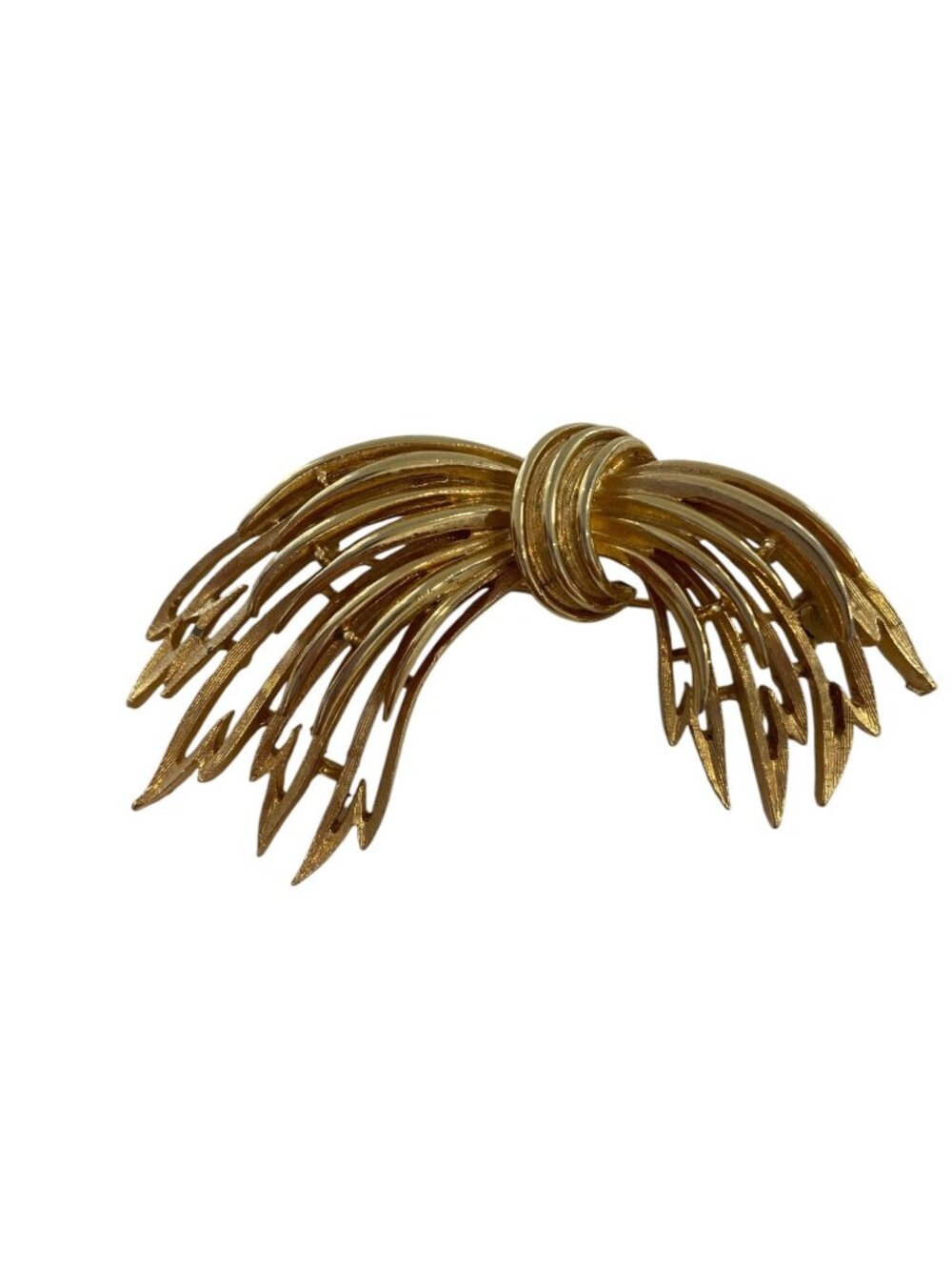 Vintage Gold-Tone Woven Bow Brooch Pin Costume Jewelry mid century abstract pin
